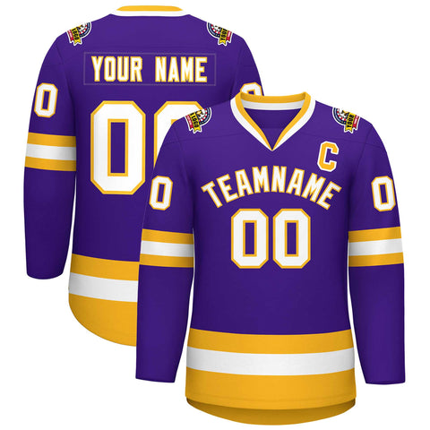 Custom Purple White-Gold Classic Style Hockey Jersey