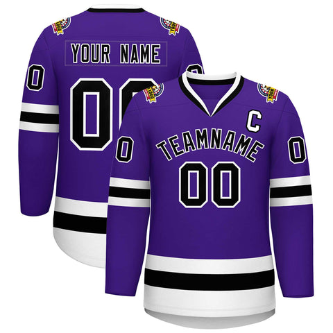 Custom Purple Black-White Classic Style Hockey Jersey