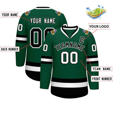 Custom Green Black-White Classic Style Hockey Jersey
