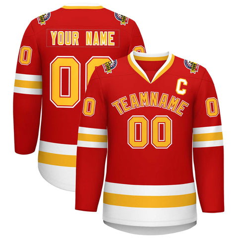 Custom Red Gold Red-White Classic Style Hockey Jersey