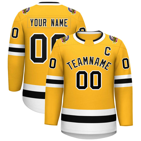 Custom Gold Black-White Classic Style Hockey Jersey
