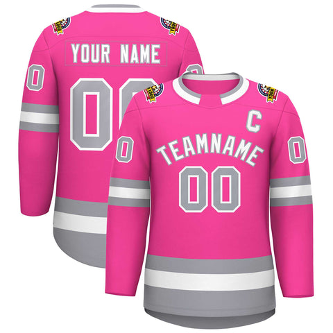 Custom Pink White-Gray Classic Style Hockey Jersey