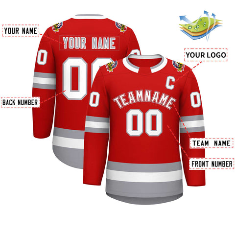 Custom Red White Red-Gray Classic Style Hockey Jersey