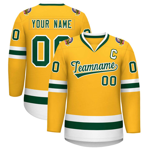 Custom Gold Green-White Classic Style Hockey Jersey