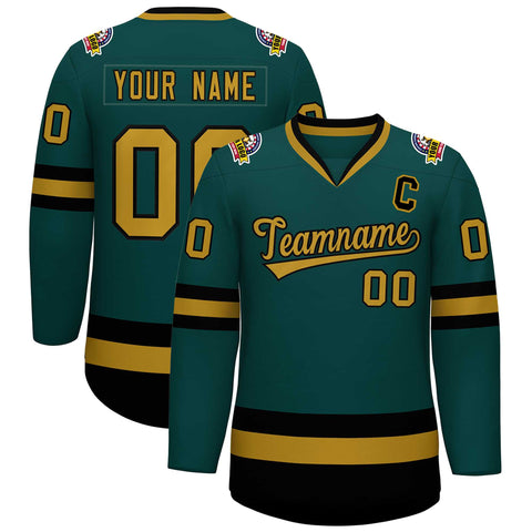 Custom Midnight Green Old Gold-Black Classic Style Hockey Jersey
