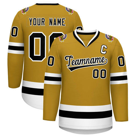 Custom Old Gold Black-White Classic Style Hockey Jersey