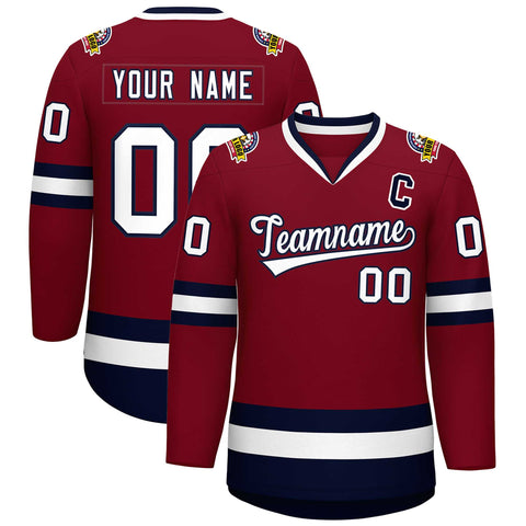 Custom Crimson White-Navy Classic Style Hockey Jersey