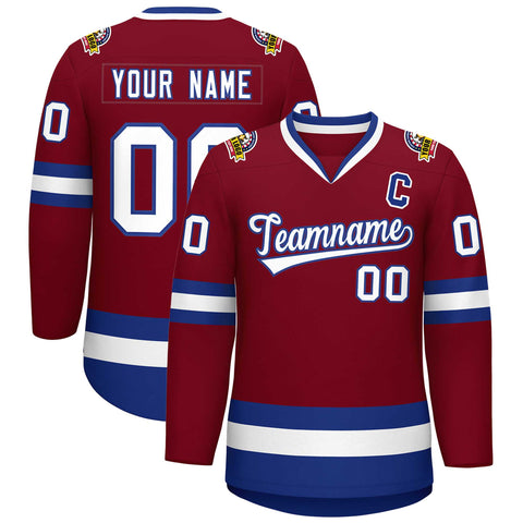 Custom Crimson White-Royal Classic Style Hockey Jersey