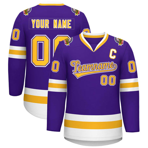 Custom Purple Gold Purple-White Classic Style Hockey Jersey
