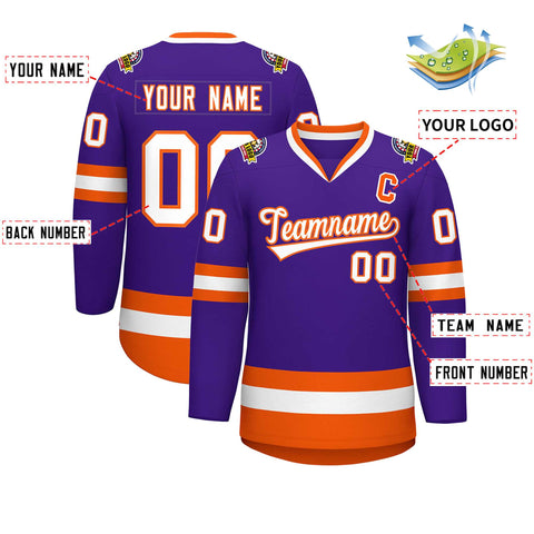 Custom Purple White-Orange Classic Style Hockey Jersey