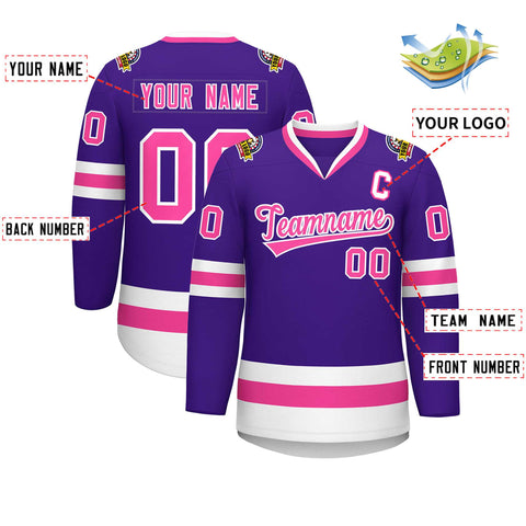 Custom Purple Pink-White Classic Style Hockey Jersey