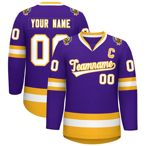 Custom Purple White-Gold Classic Style Hockey Jersey