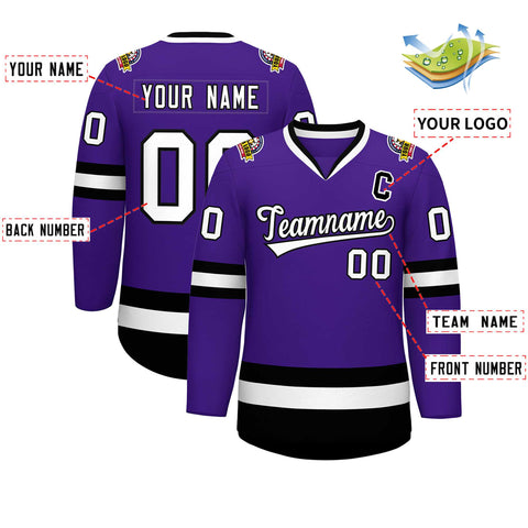 Custom Purple White-Black Classic Style Hockey Jersey