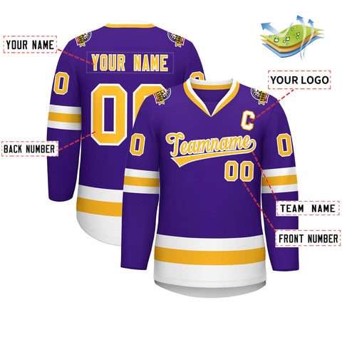 Custom Purple Gold-White Classic Style Hockey Jersey