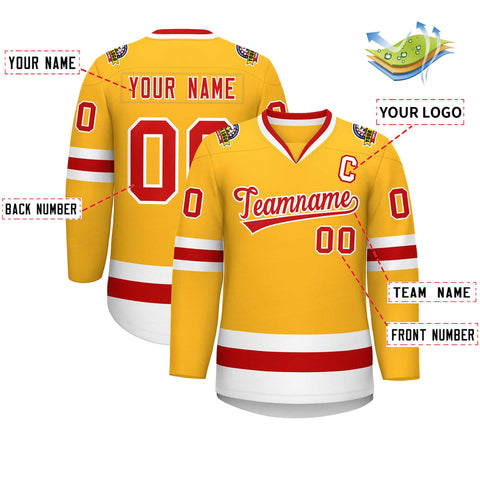 Custom Gold Red-White Classic Style Hockey Jersey