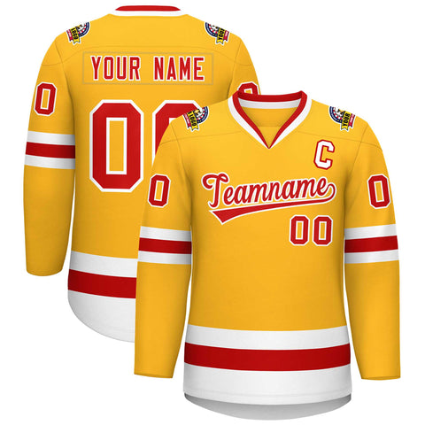 Custom Gold Red-White Classic Style Hockey Jersey