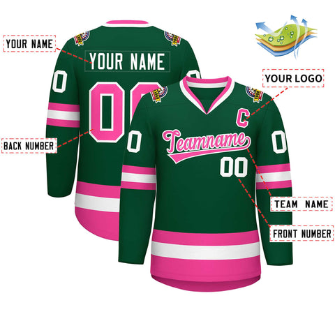 Custom Green Pink-White Classic Style Hockey Jersey