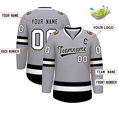 Custom Gray Black-White Classic Style Hockey Jersey