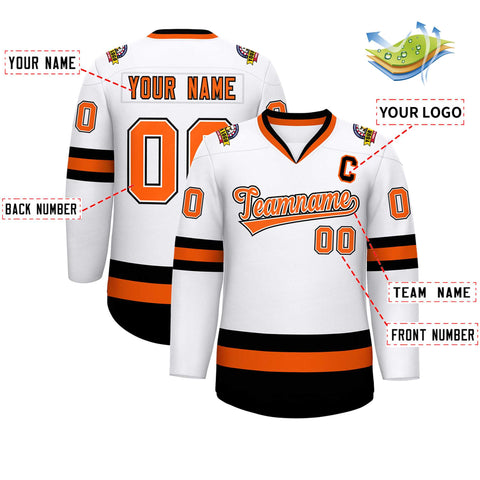 Custom White Orange White-Black Classic Style Hockey Jersey