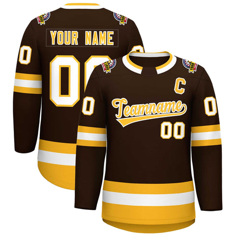 Custom Brown Gold-White Classic Style Hockey Jersey