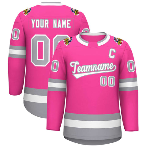 Custom Pink White-Gray Classic Style Hockey Jersey