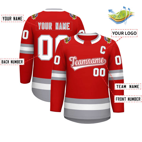 Custom Red White Red-Gray Classic Style Hockey Jersey