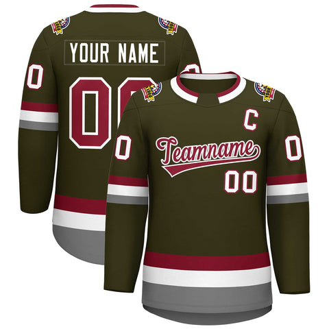 Custom Olive Crimson-White Classic Style Hockey Jersey