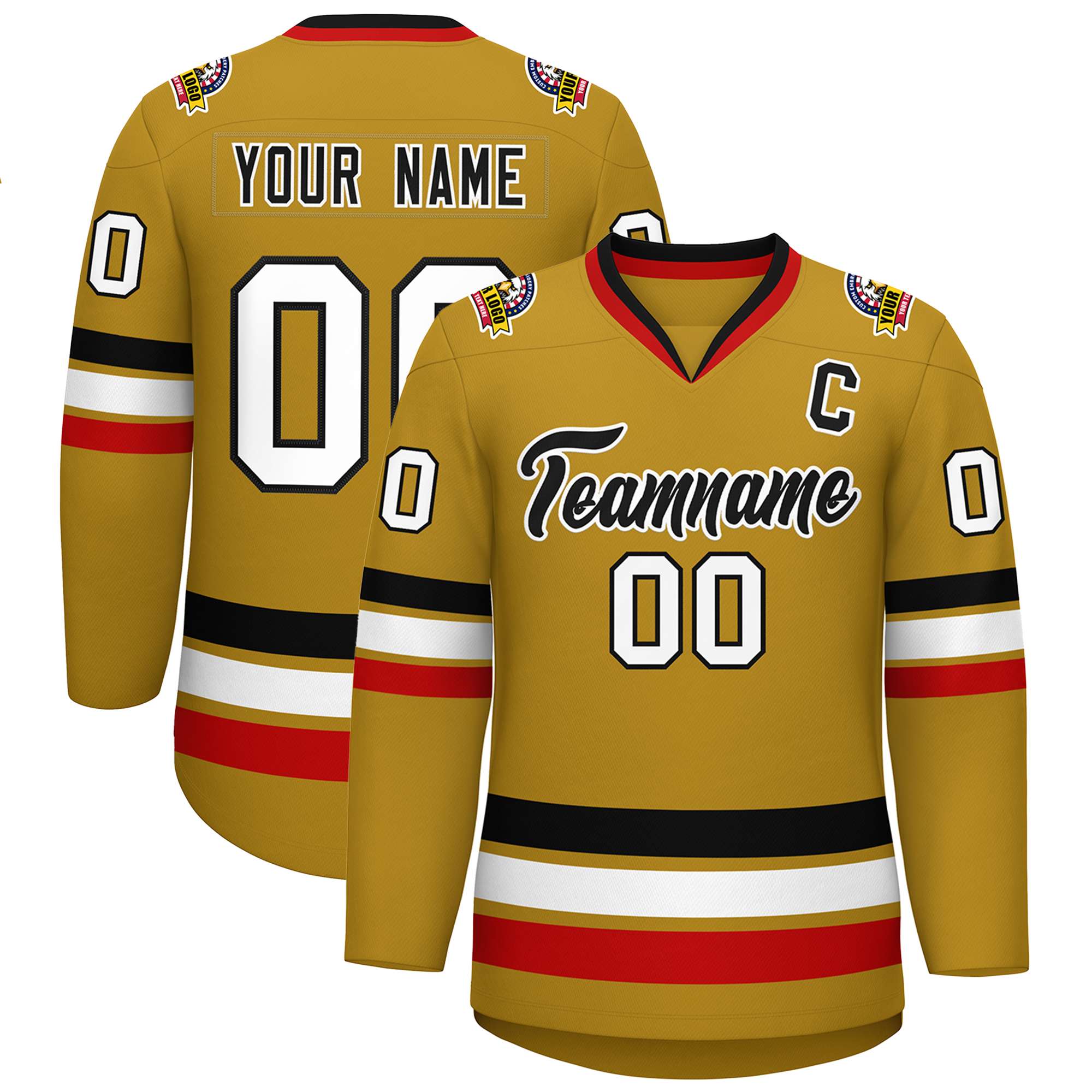 Custom Hockey Jersey Black Black-Gold