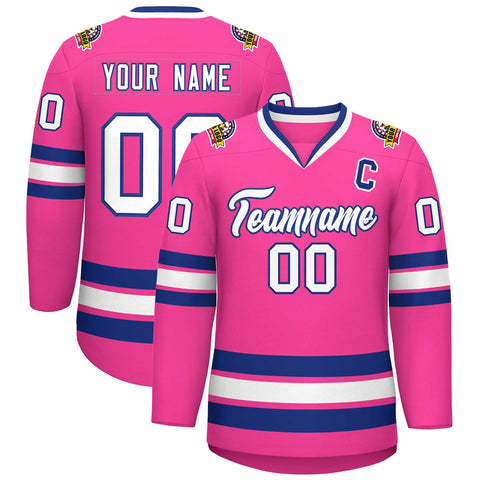 Custom Pink White-Royal Classic Style Hockey Jersey