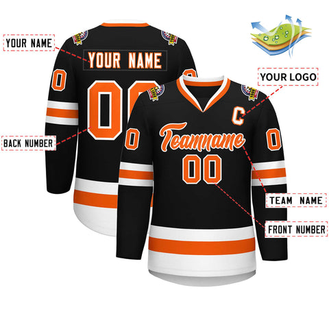 Custom Black Orange-White Classic Style Hockey Jersey