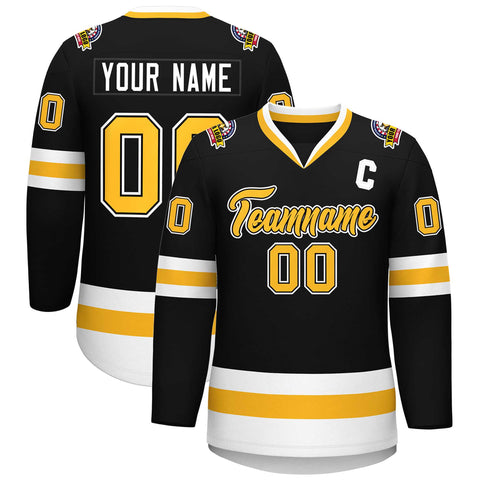 Custom Black Gold Black-White Classic Style Hockey Jersey