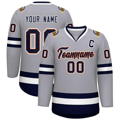 Custom Gray Navy Orange-White Classic Style Hockey Jersey
