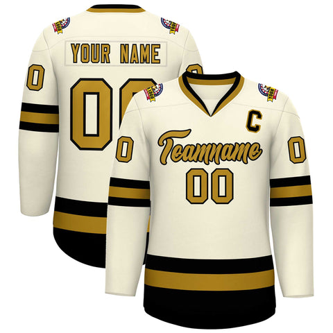 Custom Khaki Old Gold-Black Classic Style Hockey Jersey