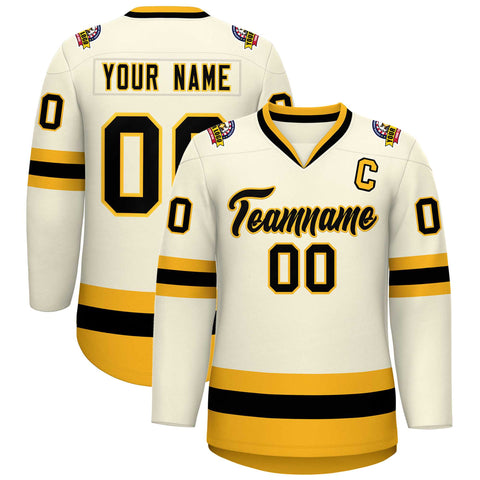 Custom Khaki Black-Gold Classic Style Hockey Jersey