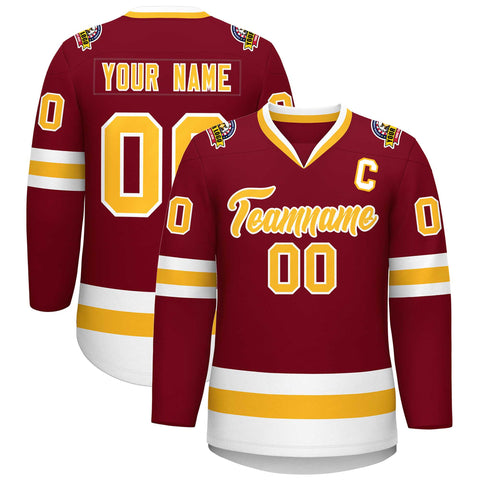 Custom Crimson Gold-White Classic Style Hockey Jersey
