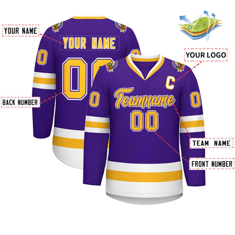 Custom Purple Gold Purple-White Classic Style Hockey Jersey