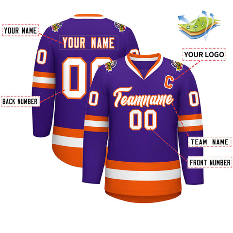 Custom Purple White-Orange Classic Style Hockey Jersey