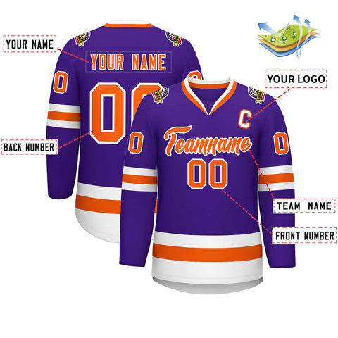 Custom Purple Orange-White Classic Style Hockey Jersey