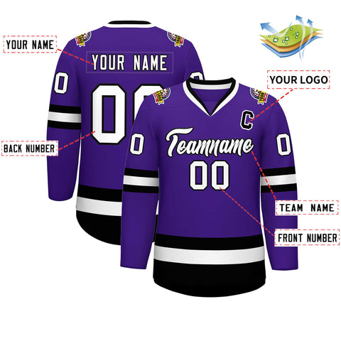 Custom Purple White-Black Classic Style Hockey Jersey