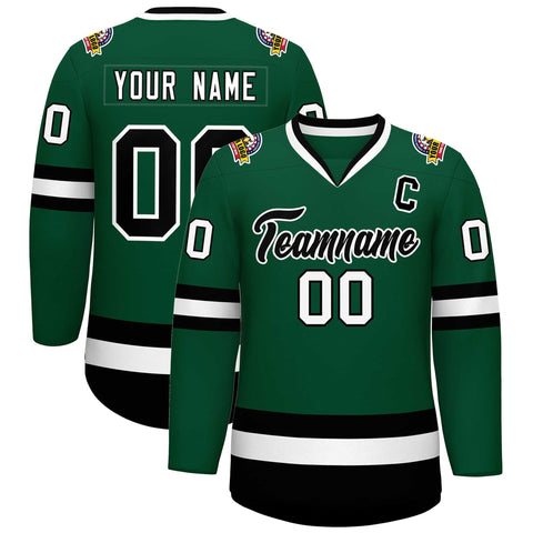 Custom Green Black-White Classic Style Hockey Jersey
