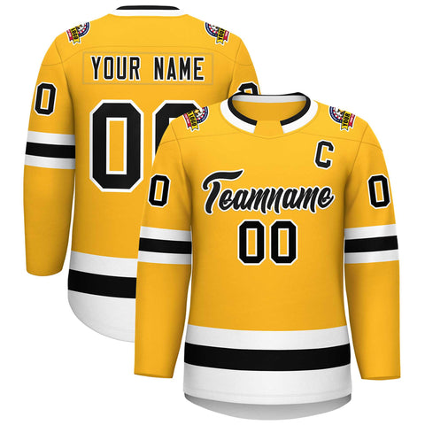 Custom Gold Black-White Classic Style Hockey Jersey