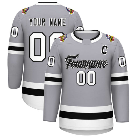 Custom Gray Black White-Black Classic Style Hockey Jersey