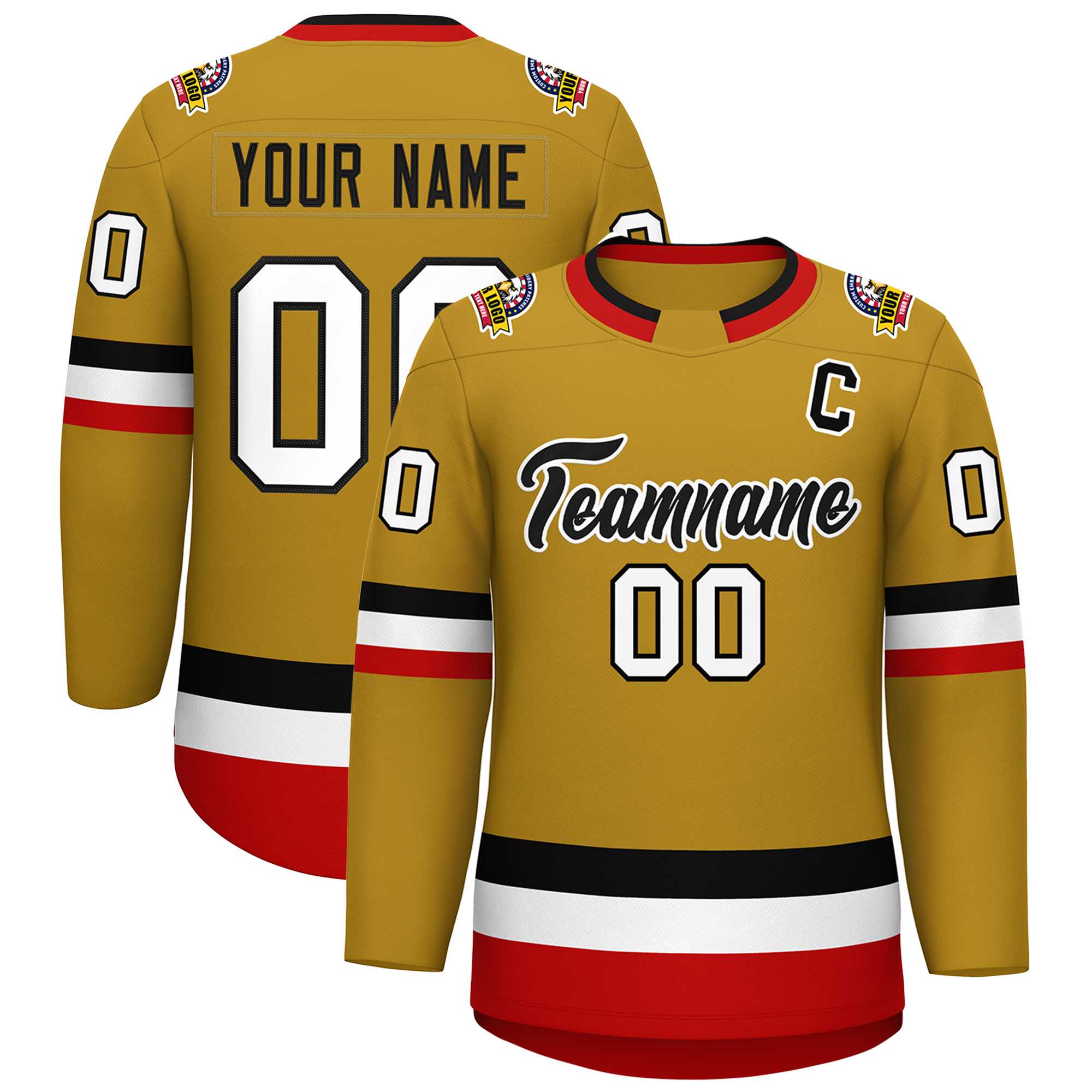 Custom Red Hockey Jersey Black-Gold - FansIdea
