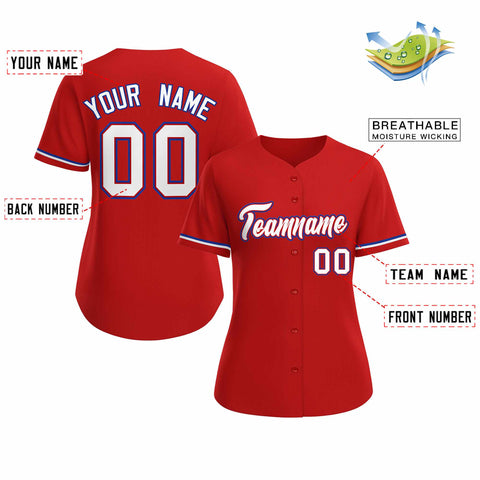 Custom Red White Red Classic Style Baseball Jersey for Women