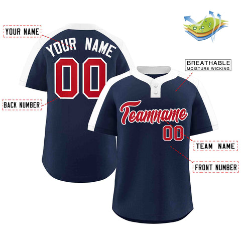 Custom Navy Red-White Classic Style Authentic Two-Button Baseball Jersey
