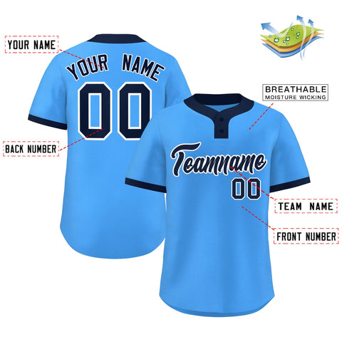 Custom Powder Blue Navy-White Classic Style Authentic Two-Button Baseball Jersey