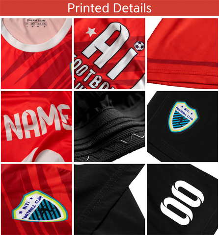 Custom Black Red V Neck Uniform Soccer Sets Jersey