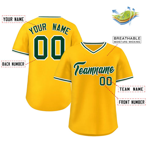 Custom Yellow Green Classic Style V-Neck Authentic Pullover Baseball Jersey