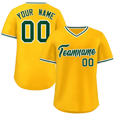 Custom Yellow Green Classic Style V-Neck Authentic Pullover Baseball Jersey