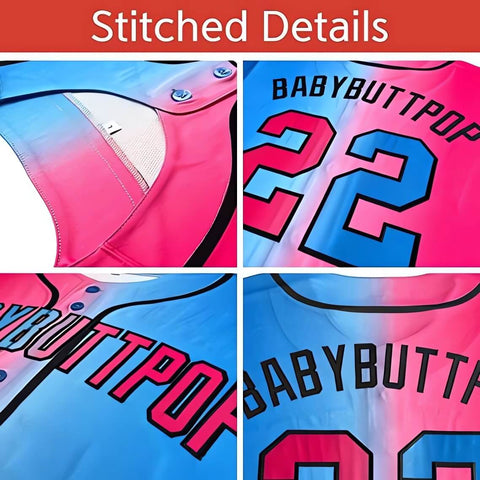 Custom Powder Blue Pink Gradient stripe Fashion Authentic Sleeveless Baseball Jersey